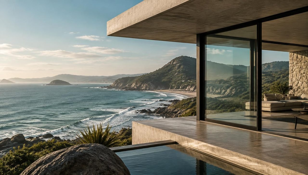 Paisagem litorânea e arquitetura contemporânea como referência visual de Imbituba